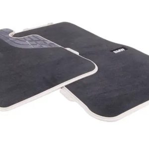 Gyári BMW F30 F31 F34 F80 Modern Line fekete tépőzáras első szőnyeg szett bézs bőrrel 51472293360