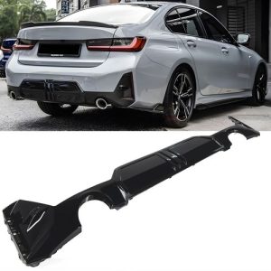BMW G20 G21 LCI 2022- M-packet hátsó lökhárítóba M Performance stílusú lakkozott fekete műanyag diffúzor kétoldali 1csöves