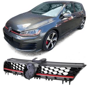 VW Volkswagen Golf VII GTI lakk fekete hűtőrács piros-króm csíkkal