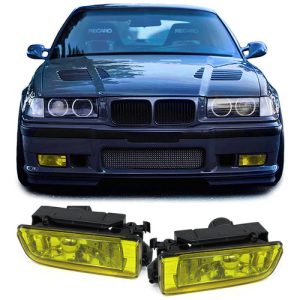 BMW E36 sárga burás H1 ködlámpa pár kerettel