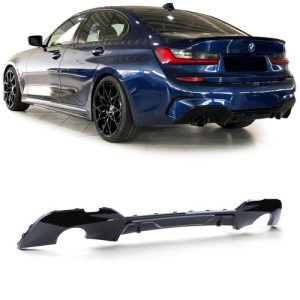 BMW G20 G21 2018-2022 M-packet hátsó lökhárítóba M Performance stílusú lakkozott fekete műanyag diffúzor kétoldali 1csöves