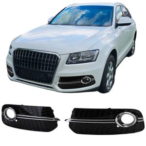 AUDI Q5 8R 2012-2016 lakkozott fekete méhsejtes-rácsos ködlámpa keret - dupla krómcsíkos betéttel SQ5 stílusban