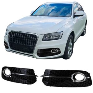 AUDI Q5 8R 2012-2016 lakkozott fekete méhsejtes-rácsos ködlámpa keret - szimpla krómcsíkos betéttel SQ5 stílusban