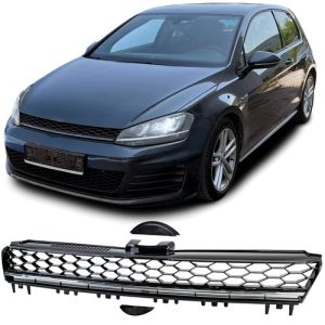 VW Volkswagen Golf VII GTI stílusú lakkozott fényes fekete hűtőrács króm csíkkal